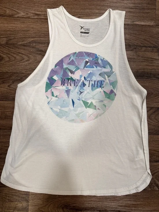 White Tank Top with Geometric Breathe Design - Picture 5 of 5